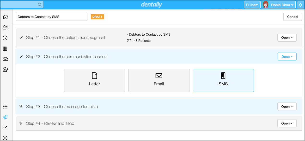 Dentally Message to Custom Report Segment directly from Patients Report