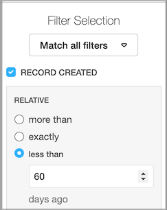 Dentally Patients Report Filter set to Record created less than 60 days ago