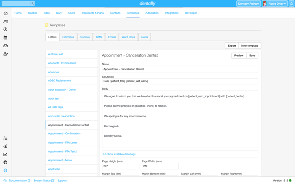 Dentally Screenshot - create letter template 