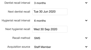 Dentally Patient Details Recall area