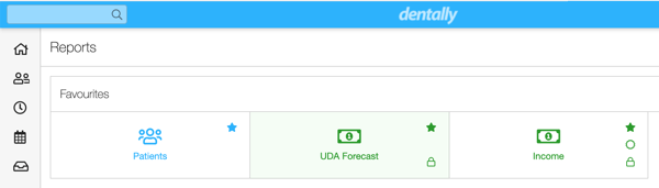 Dentally Screeshot - Patients, UDA forecast, Income as favourites