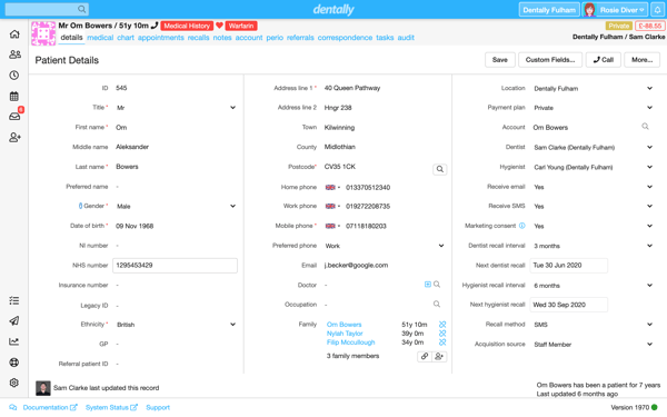 Dentally Patient details - full screen