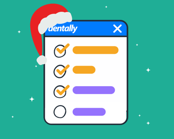 Dentally illustration of checklist wearing a santa hat.