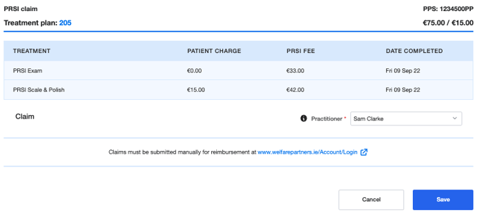 PRSI claim on Dentally Dental Software.