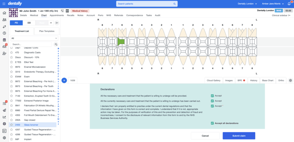 screenshot of the chart screen upon completing a UK NHS course of treatment.